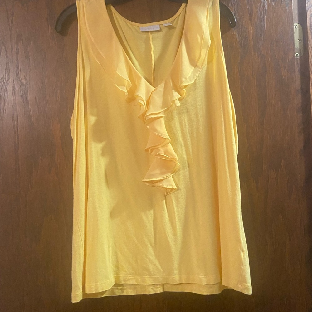 New York and Company Yellow Ruffled Collar Tank Size XL